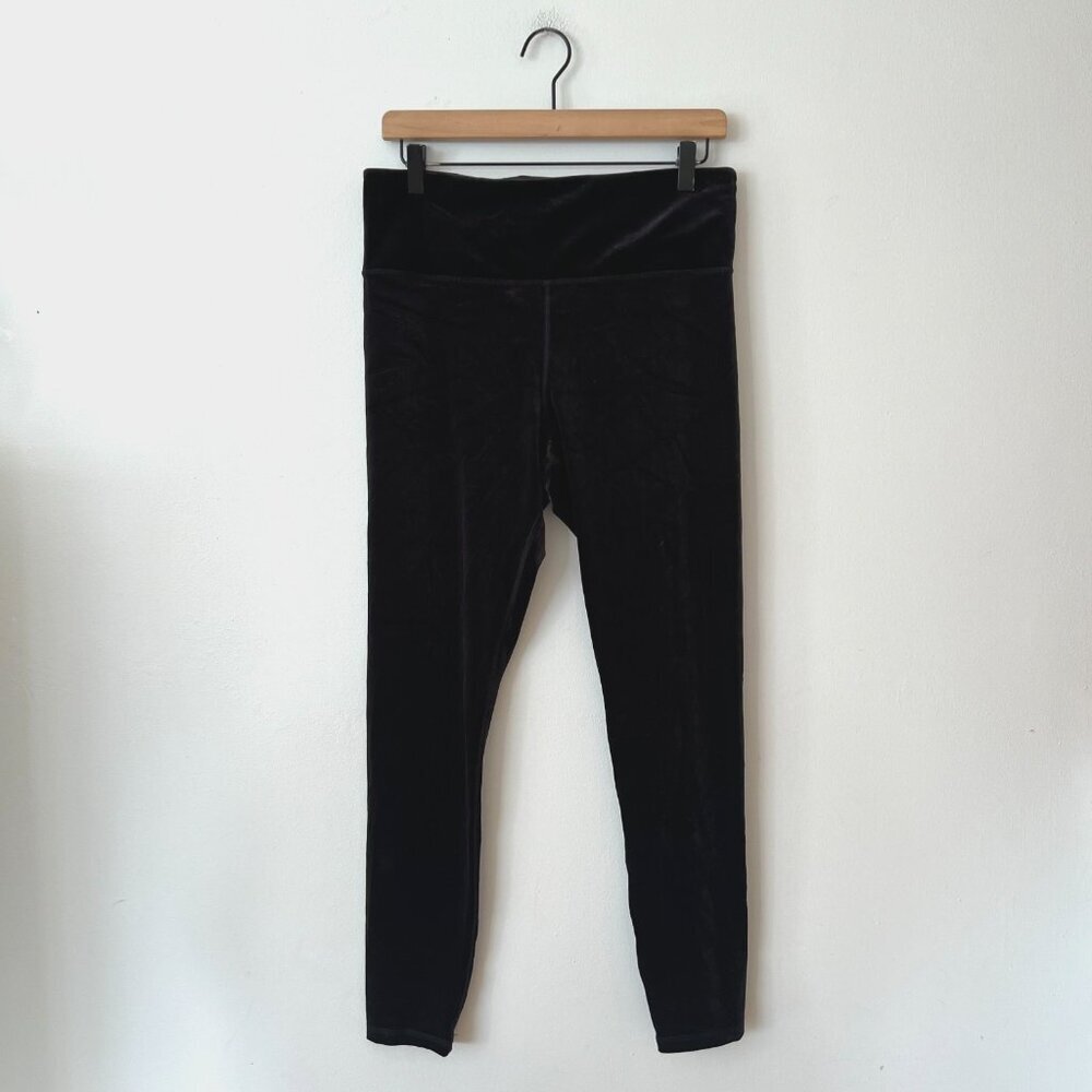 Athleta Elation Velvet Black High Rise Leggings Women's Size Large